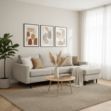 Hoekbank Caroline ribstof beige links en rechts