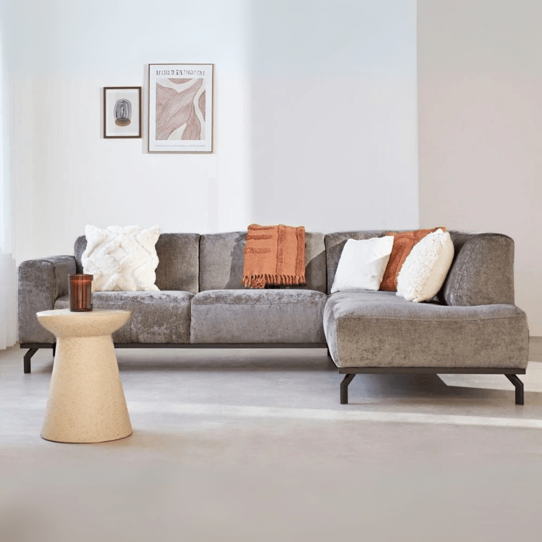 Hoekbank Chloe velvet taupe met hoge poten - rechts