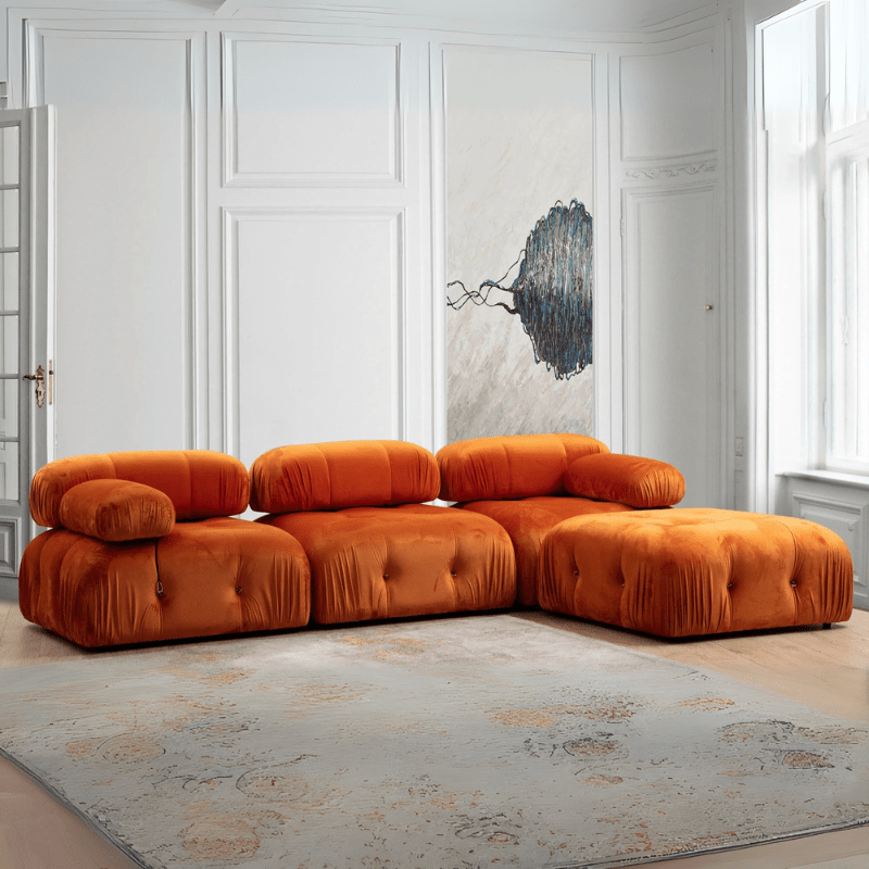 Canapé d'angle modulaire XXL Bubble avec pouf - velours orange 