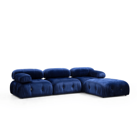 Canapé d'angle modulaire XXL Bubble avec pouf - velours bleu 