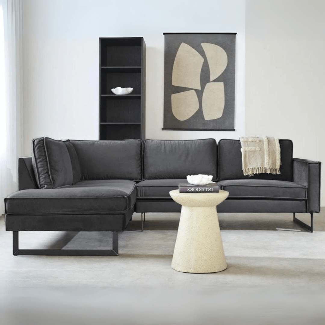 Hoekbank Quinn velvet antraciet losse kussens links