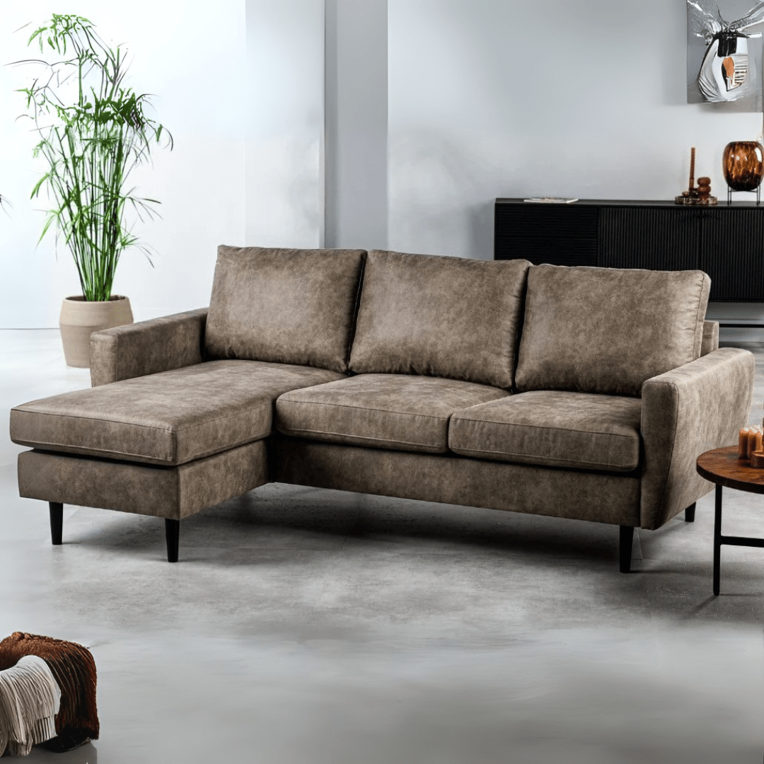 Hoekbank Lara stof taupe links/rechts