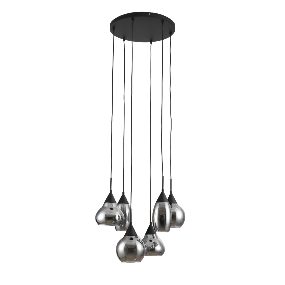 Hanglamp Kesi 6-lichts getrapt smoke glas