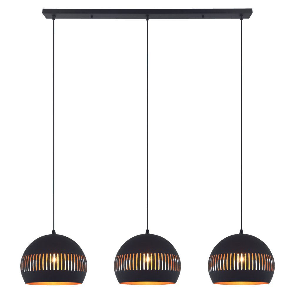 Lampe à suspension Indy 3 lumières demi-ronde métal noir