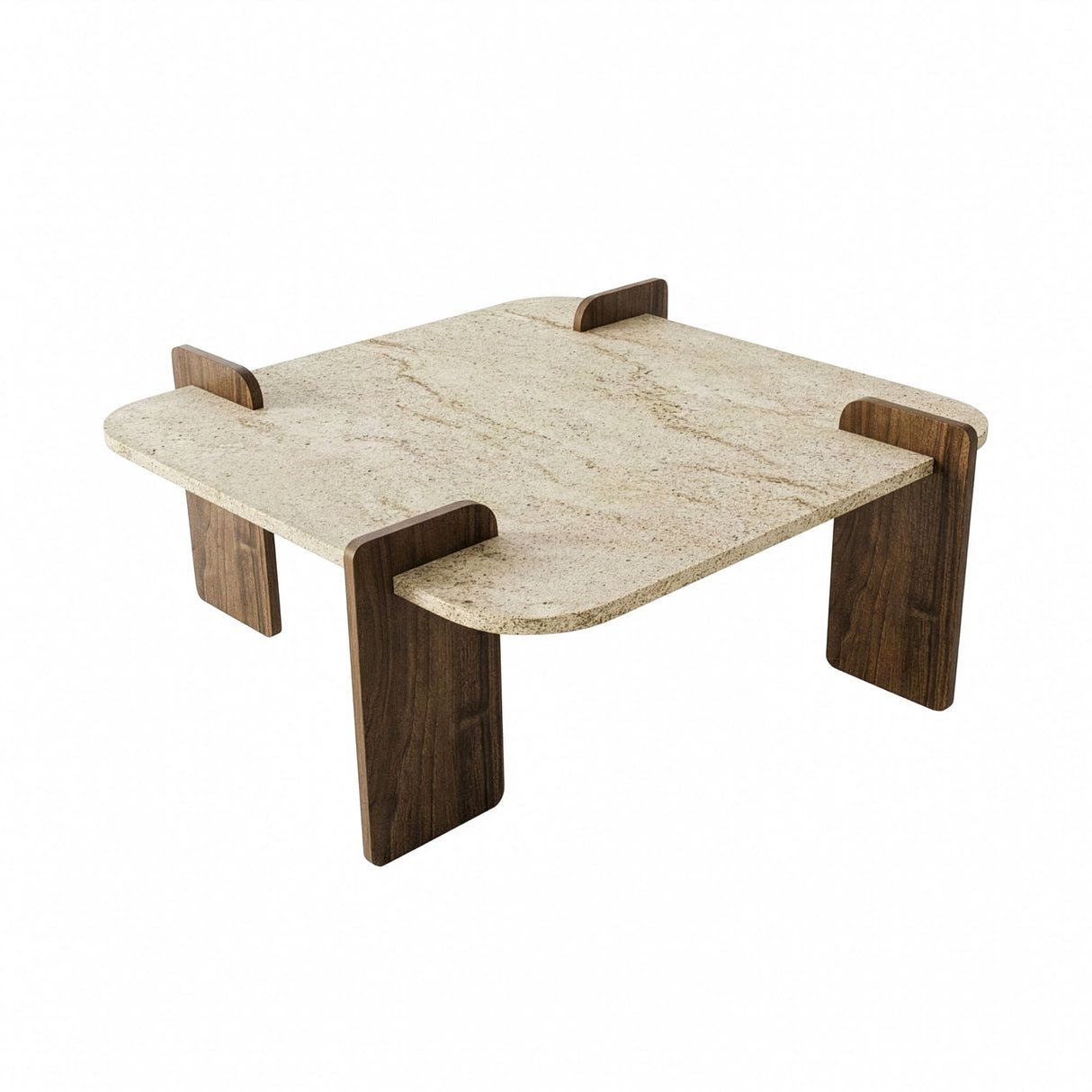 Afrolli salontafel travertinlook walnoot 90x90 Travertinlook en walnoot Met melamine gecoat houtcomposiet