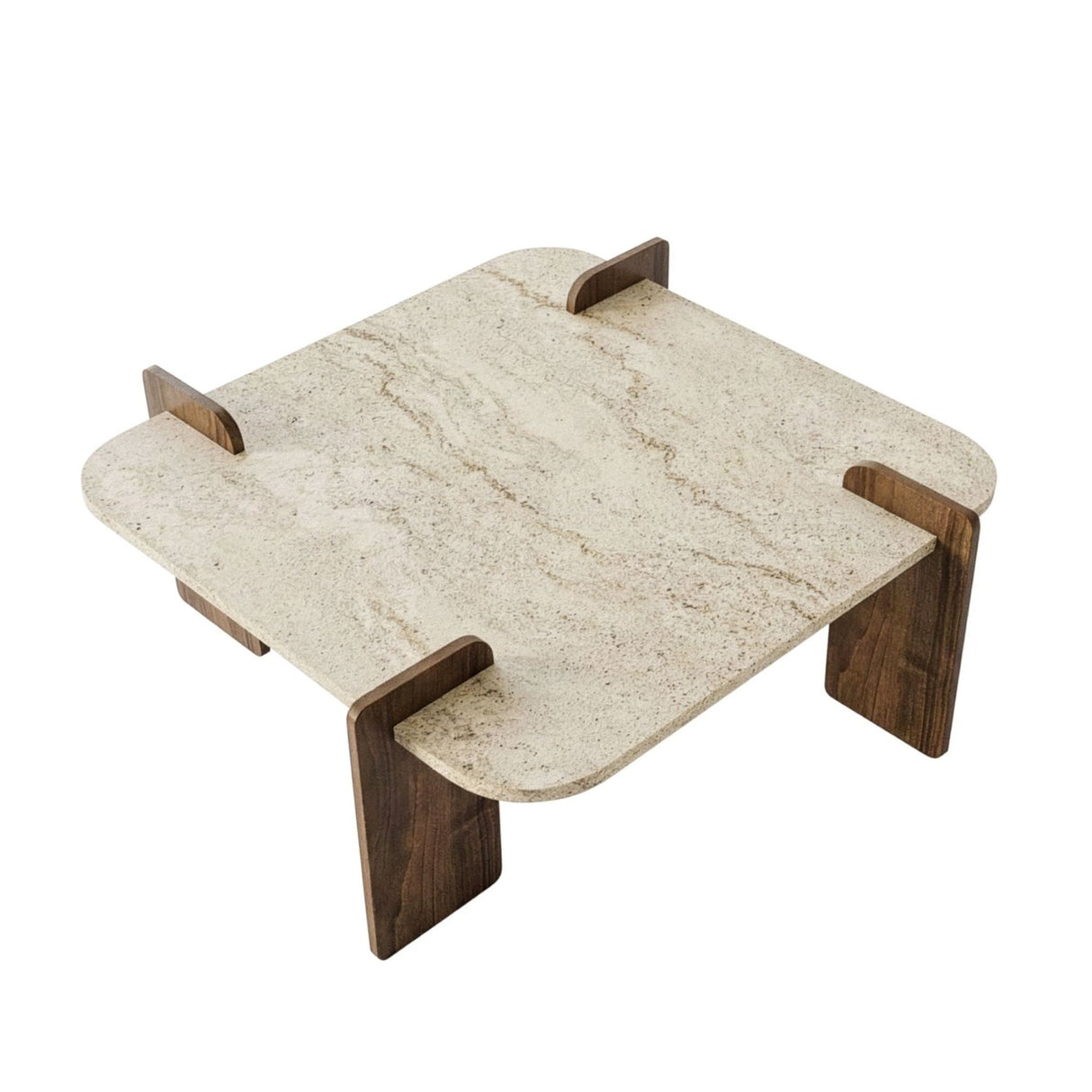 Afrolli salontafel travertinlook walnoot 90x90 Travertinlook en walnoot Met melamine gecoat houtcomposiet