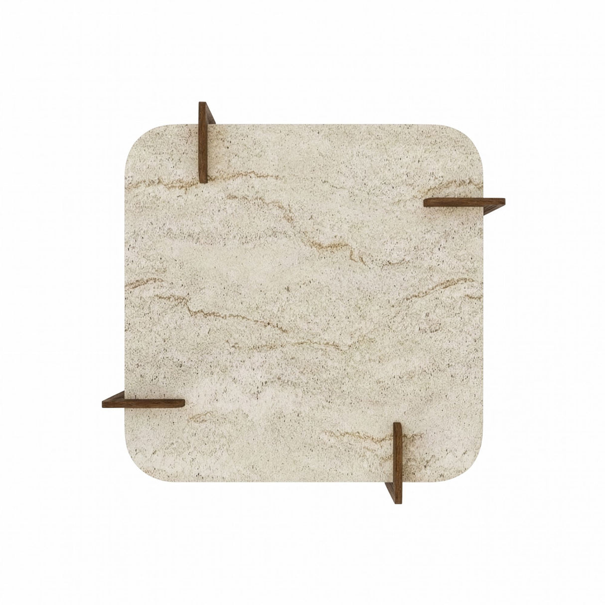 Afrolli salontafel travertinlook walnoot 90x90 Travertinlook en walnoot Met melamine gecoat houtcomposiet