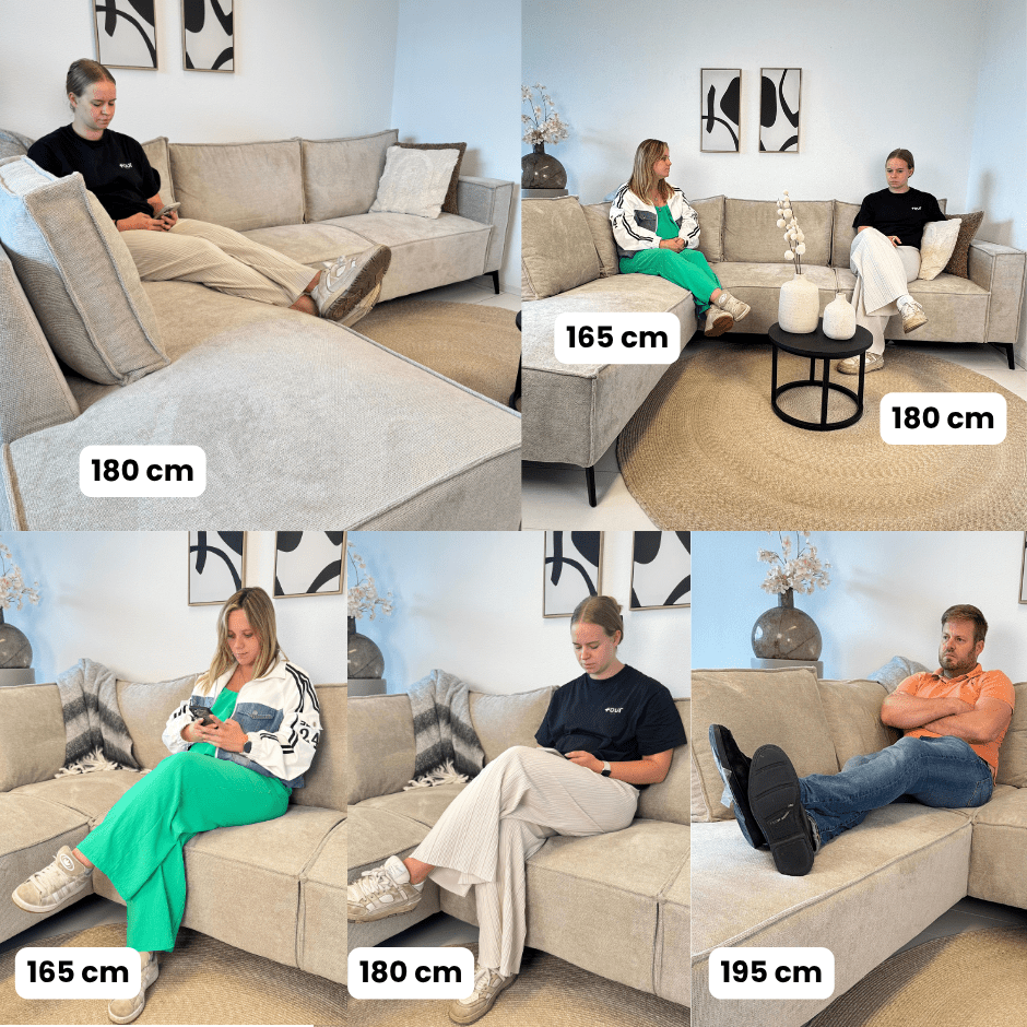 Hoekbank Yara met chaise longue rechts chenille beige