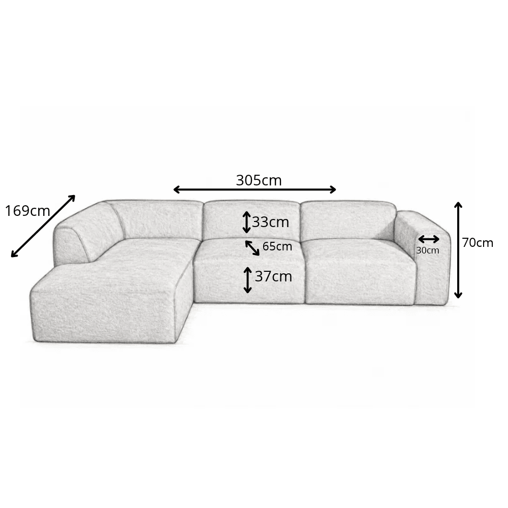 Banken-Hoekbank koper chenille bouclé - 305x169 cm - Jaylen - links-Dimehouse