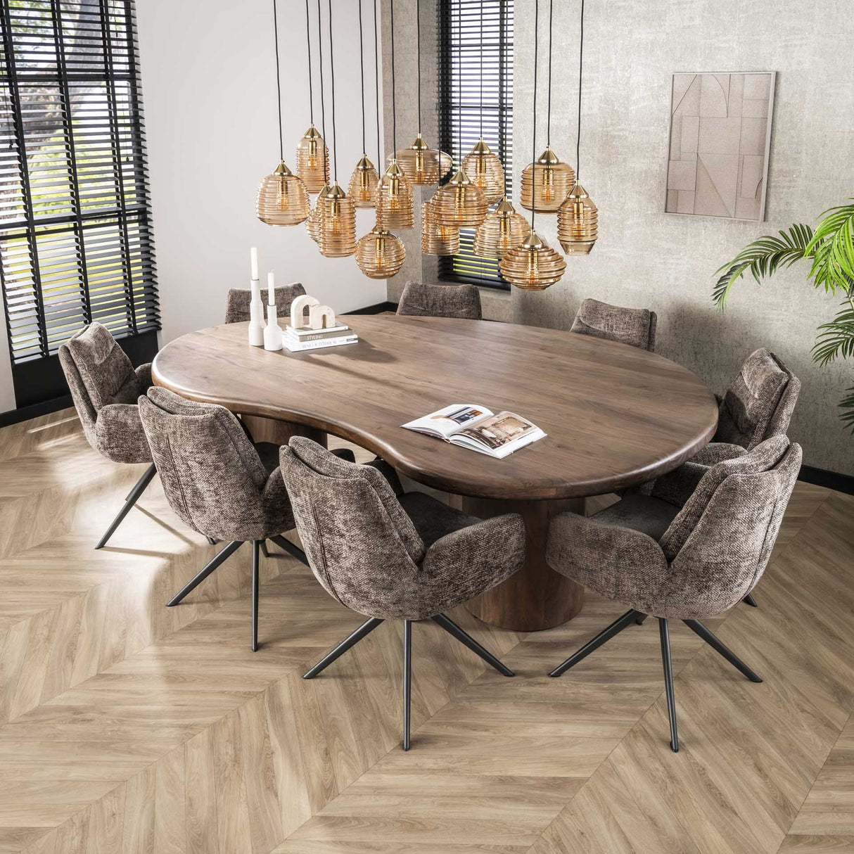Organisch Vormige Eettafel Alo Acaciahout Bruin 240x160 cm