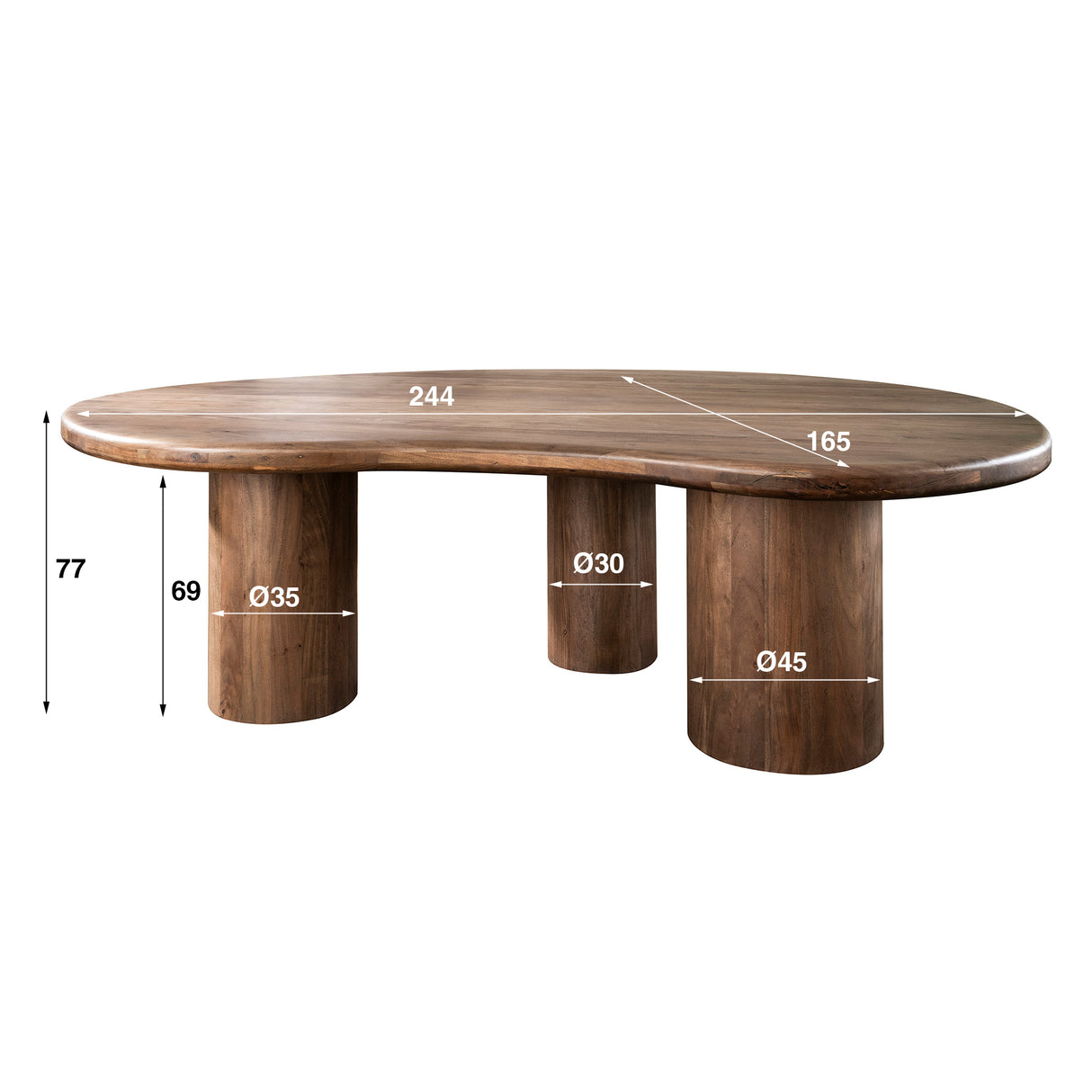 Organisch Vormige Eettafel Alo Acaciahout Bruin 240x160 cm