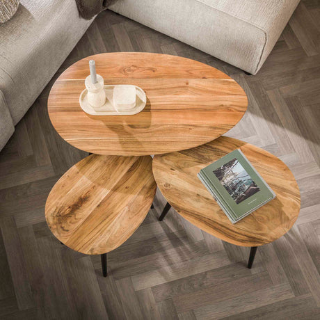 Table basse bio lot de 3 Loiza bois d'acacia naturel