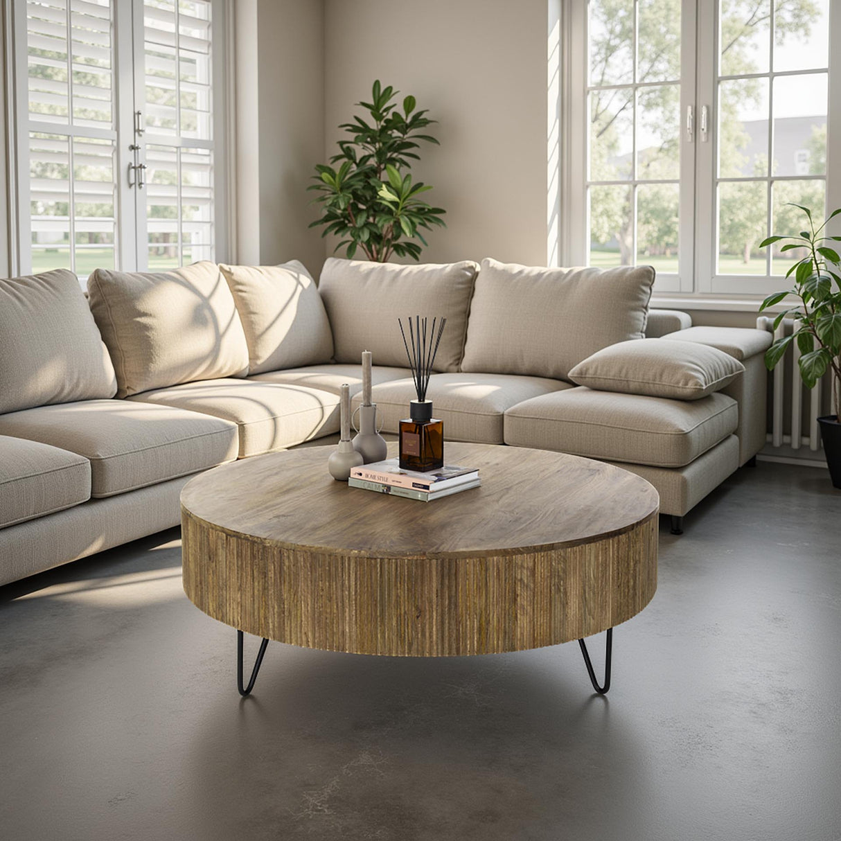 Ronde salontafel mangohout Ø120 cm - Zandkleur