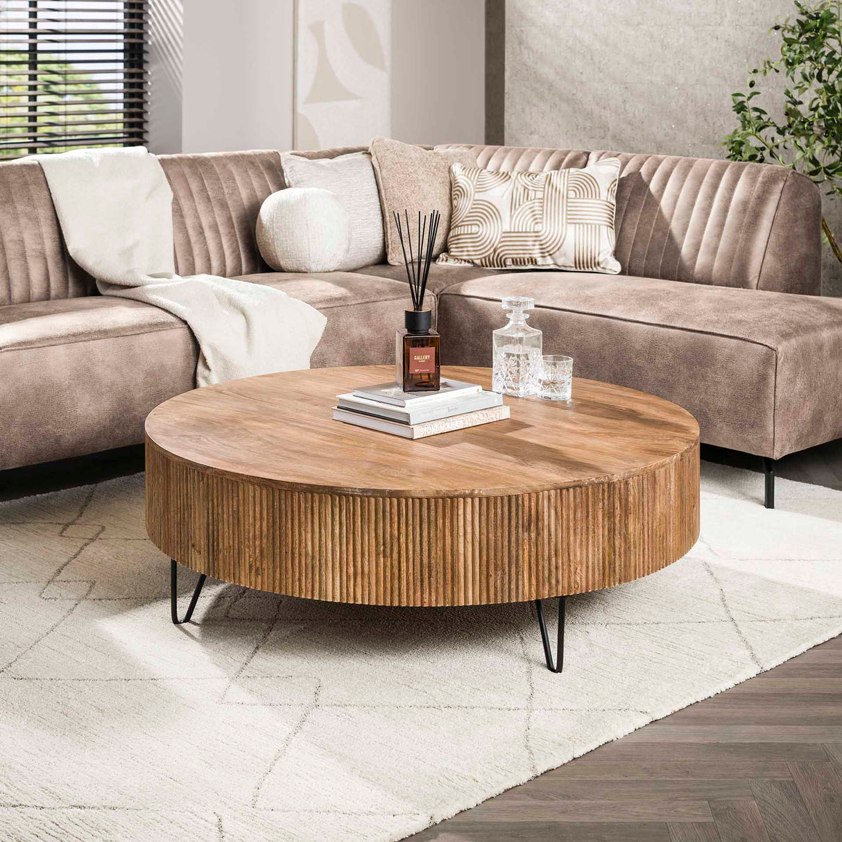 Ronde Salontafel Lio Mangohout Ø120 cm Zandkleur