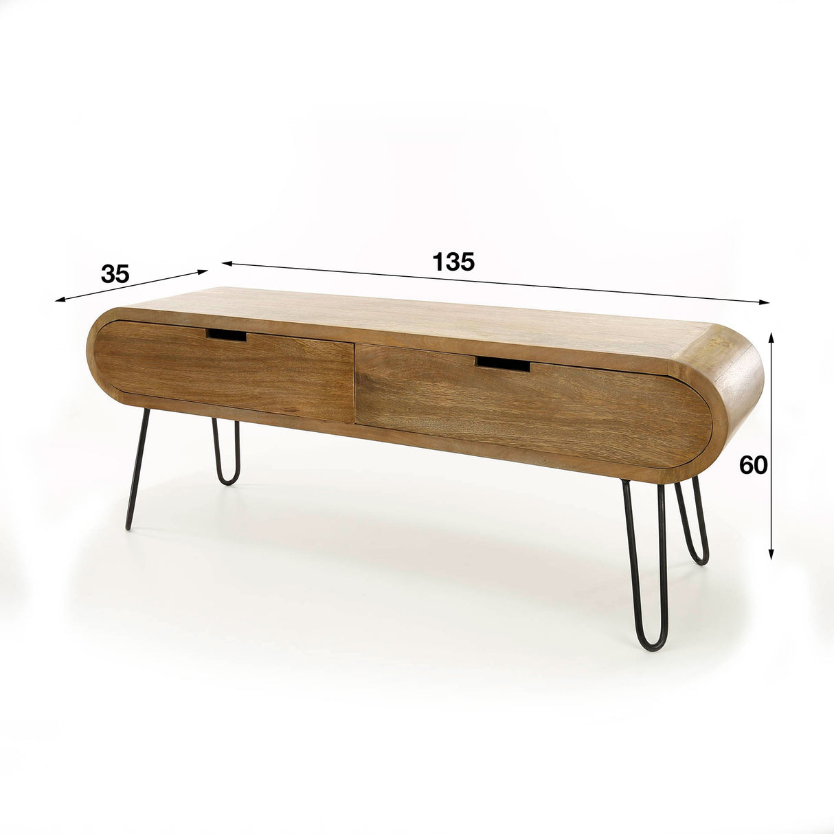 Jasmine Meuble TV industriel Bois Massif 135 x 50 cm