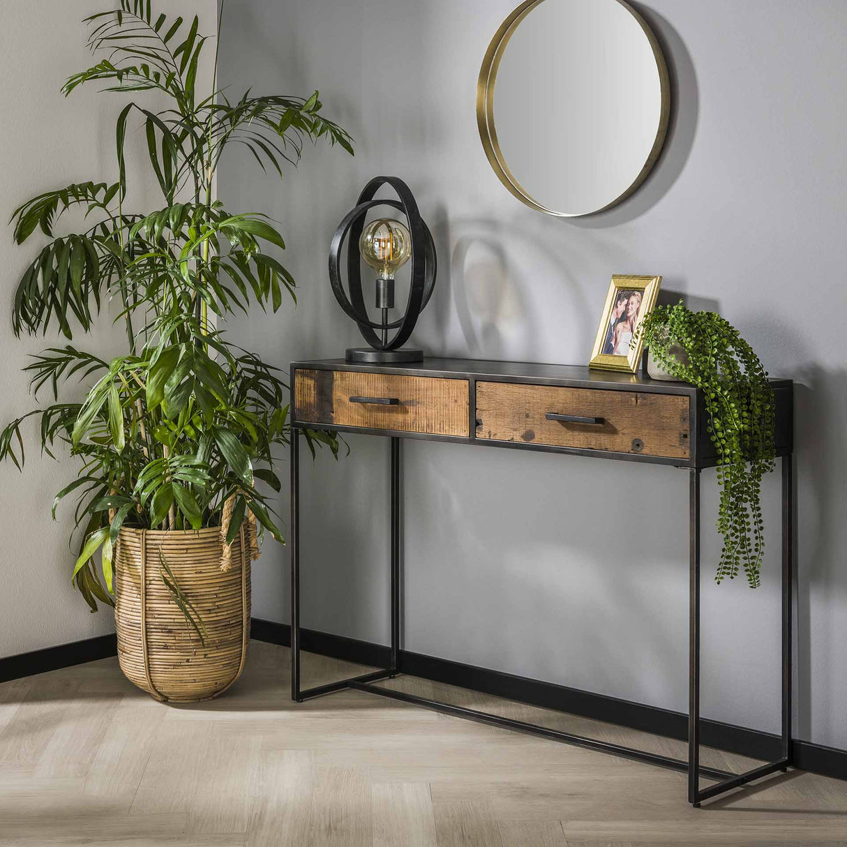 Industriële sidetable Charlie hout metaal 2 lades