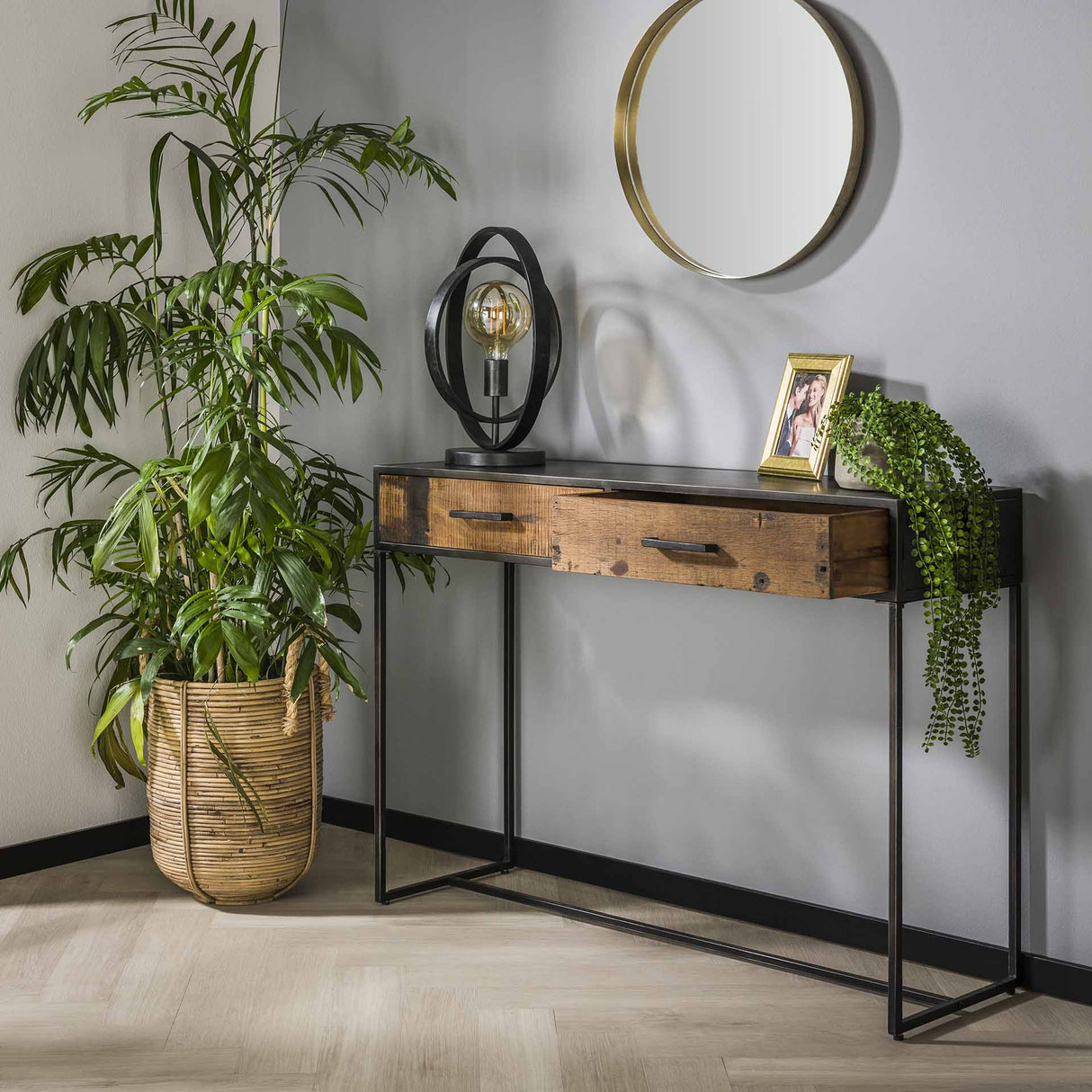 Industriële sidetable Charlie hout metaal 2 lades