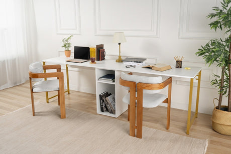 Studie bureau Melamine 240x60 cm Twin Study Desk wit en goud White Gold
