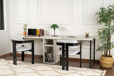 Twin Study Desk Studie Bureau Freesia Marble Black 240x60 cm Melamine