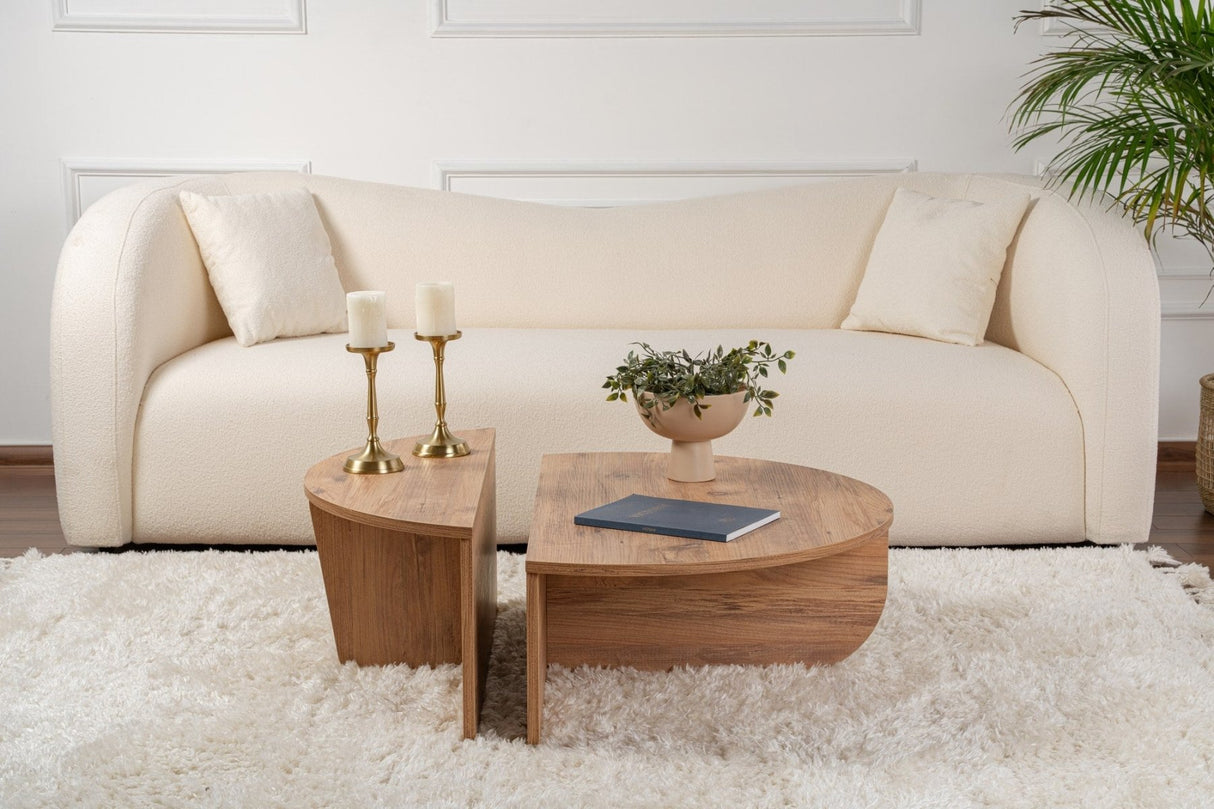 Table basse ronde en pin atlantique avec finition mélaminée en gradins 90 cm Orin 