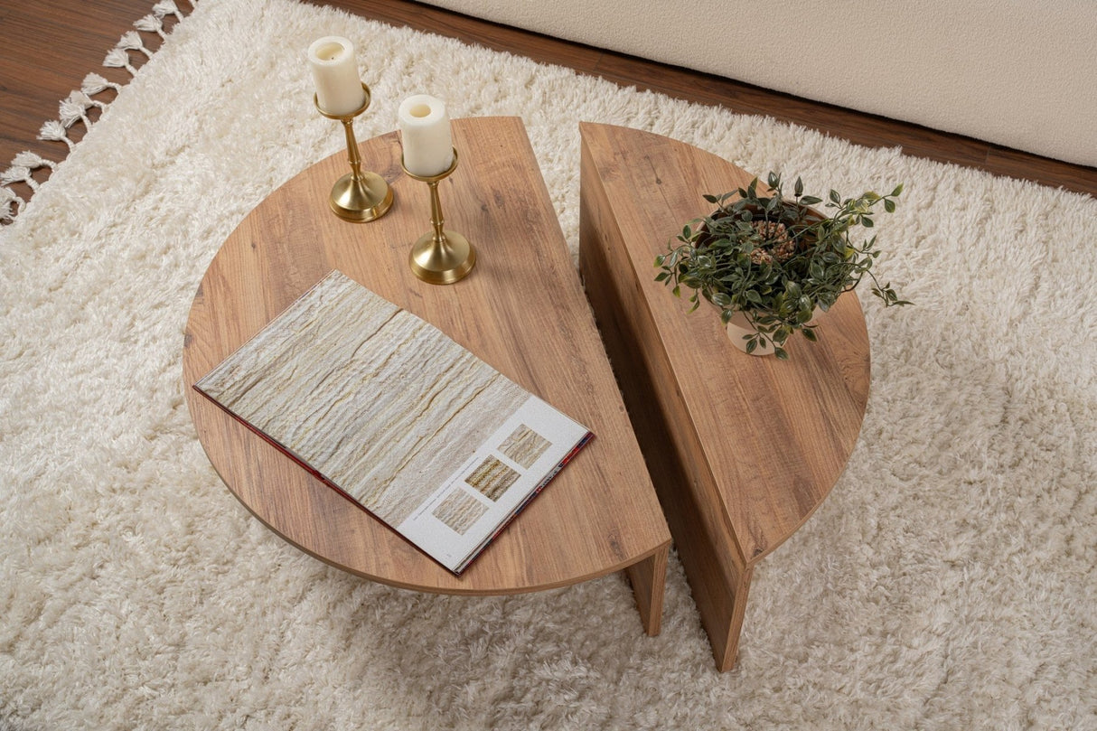 Table basse ronde en pin atlantique avec finition mélaminée en gradins 90 cm Orin 