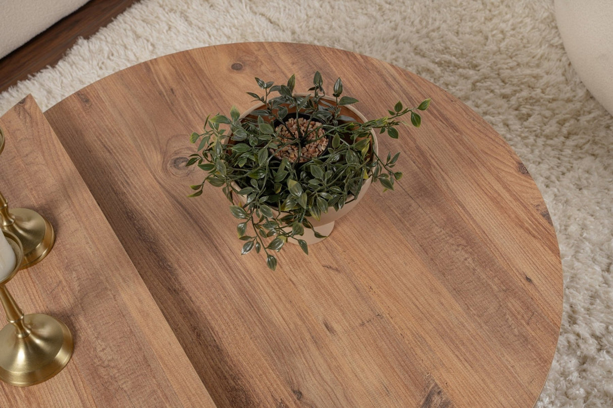 Table basse ronde en pin atlantique avec finition mélaminée en gradins 90 cm Orin 