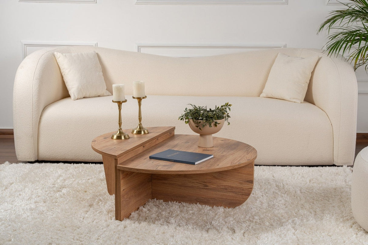 Table basse ronde en pin atlantique avec finition mélaminée en gradins 90 cm Orin 