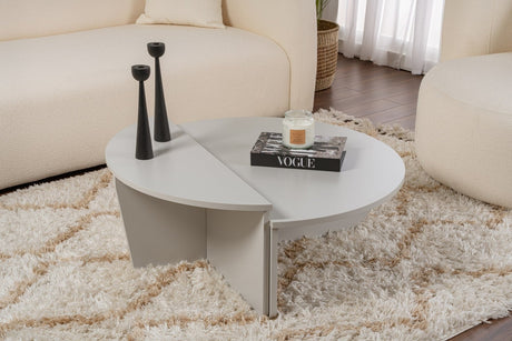 Table basse ronde grise à niveaux en mélamine 90 cm Orin 
