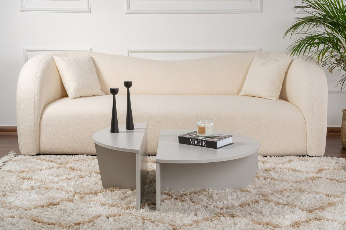 Table basse ronde grise à niveaux en mélamine 90 cm Orin 