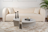 Table basse ronde grise à niveaux en mélamine 90 cm Orin 