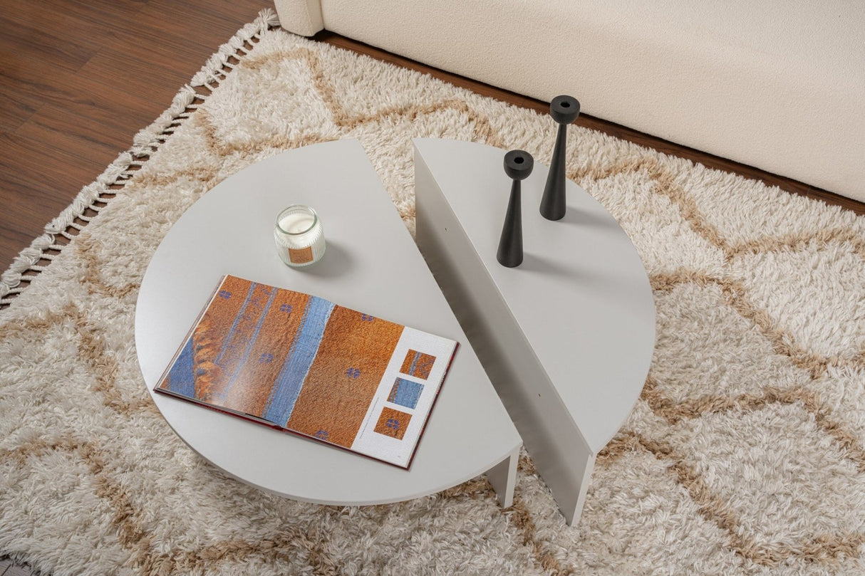 Table basse ronde grise à niveaux en mélamine 90 cm Orin 