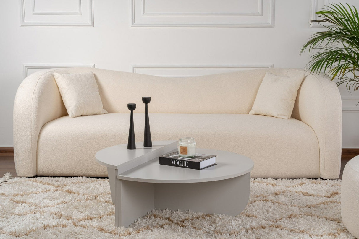 Table basse ronde grise à niveaux en mélamine 90 cm Orin 