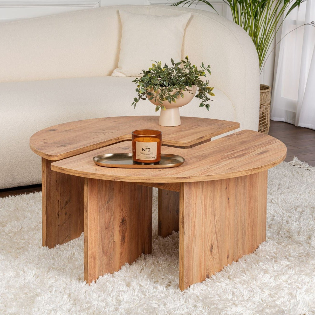 Table basse ronde Moari Mélamine Pin Atlantique 90 cm 