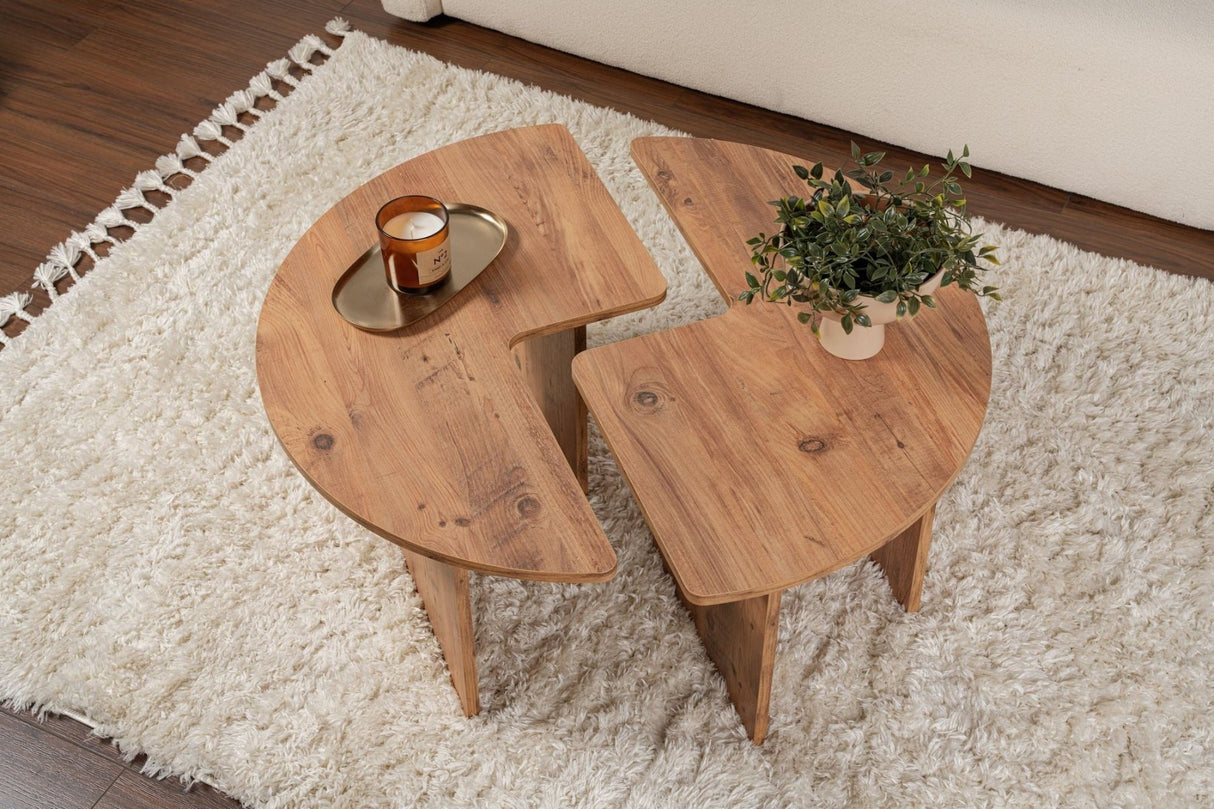 Table basse ronde Moari Mélamine Pin Atlantique 90 cm 