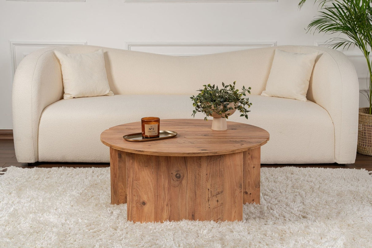 Table basse ronde Moari Mélamine Pin Atlantique 90 cm 