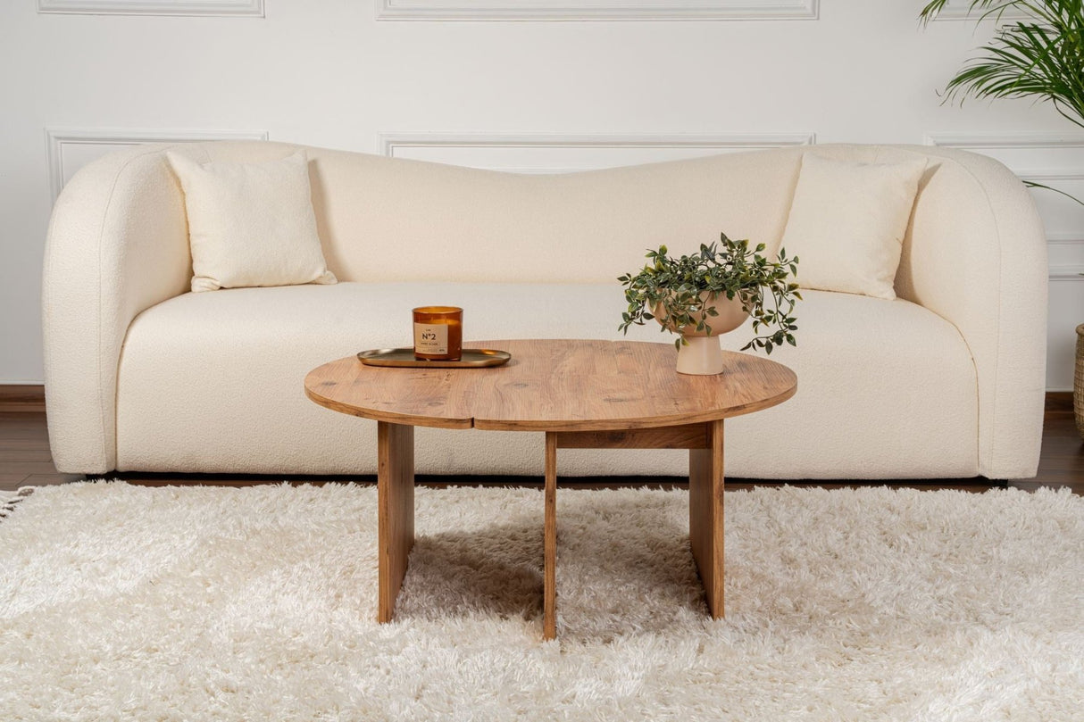 Table basse ronde Moari Mélamine Pin Atlantique 90 cm 