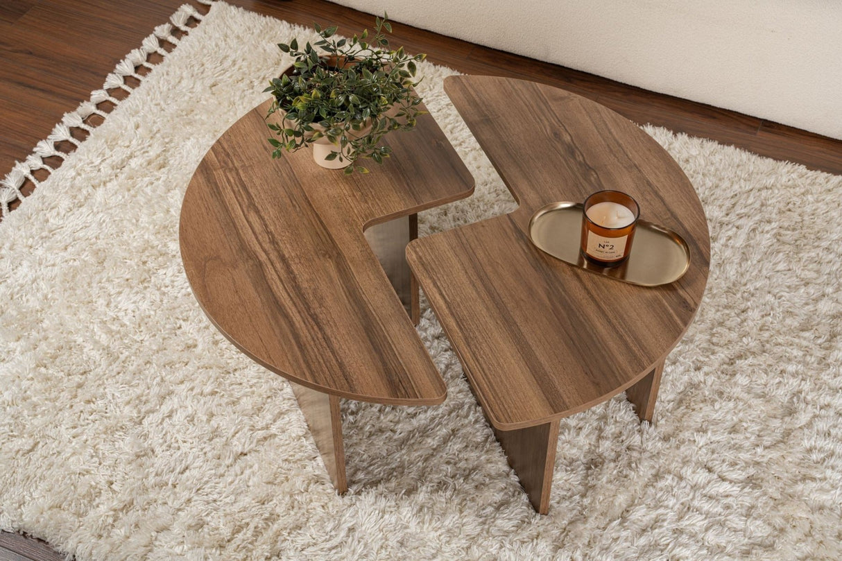 Table basse ronde Moari Noyer Mélamine 90 cm 