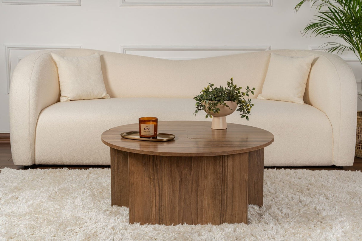 Table basse ronde Moari Noyer Mélamine 90 cm 