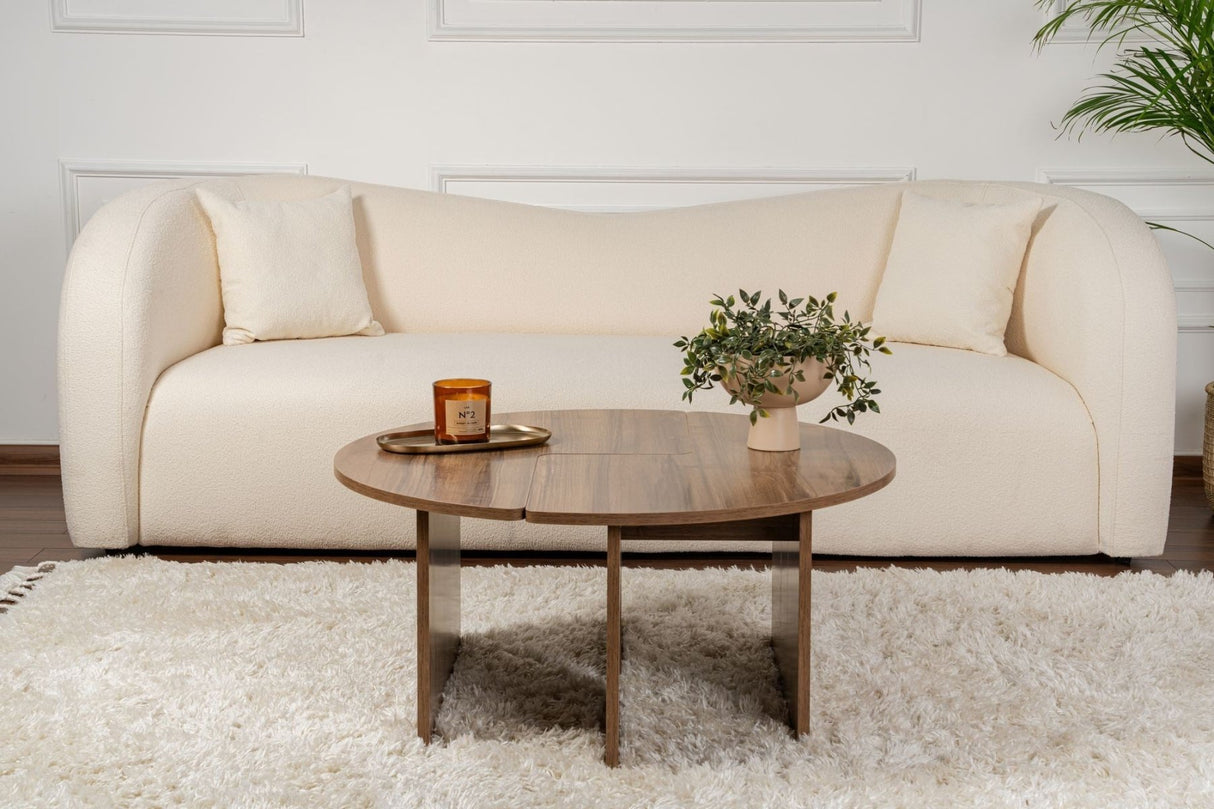 Table basse ronde Moari Noyer Mélamine 90 cm 