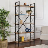 Bibliothèque Industrielle Ely Noyer Mélamine - Cadre Noir - 180x90 cm 