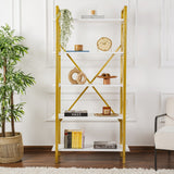 Bibliothèque Industrielle Ely Blanc Bois Mélaminé - Cadre Doré - 180x90 cm 