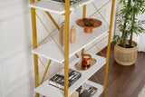 Bibliothèque Industrielle Ely Blanc Bois Mélaminé - Cadre Doré - 180x90 cm 