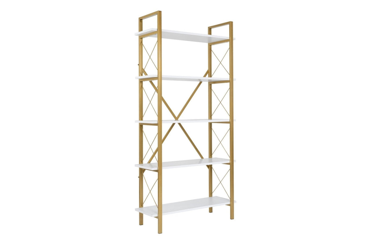 Bibliothèque Industrielle Ely Blanc Bois Mélaminé - Cadre Doré - 180x90 cm 