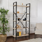 Bibliothèque industrielle Ely Travertin Mélamine - Cadre noir - 180x90 cm 
