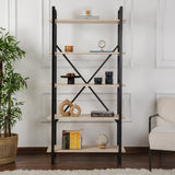 Bibliothèque industrielle Ely Travertin Mélamine - Cadre noir - 180x90 cm 