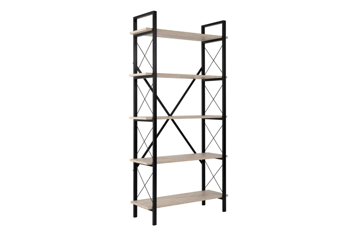 Bibliothèque industrielle Ely Travertin Mélamine - Cadre noir - 180x90 cm 