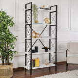 Bibliothèque Industrielle Ely Blanc Bois Mélaminé - Cadre Noir - 180x90 cm 