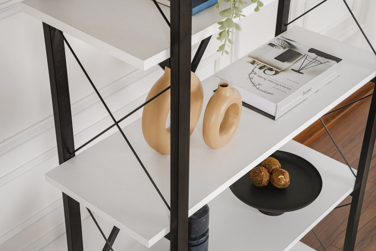 Bibliothèque Industrielle Ely Blanc Bois Mélaminé - Cadre Noir - 180x90 cm 