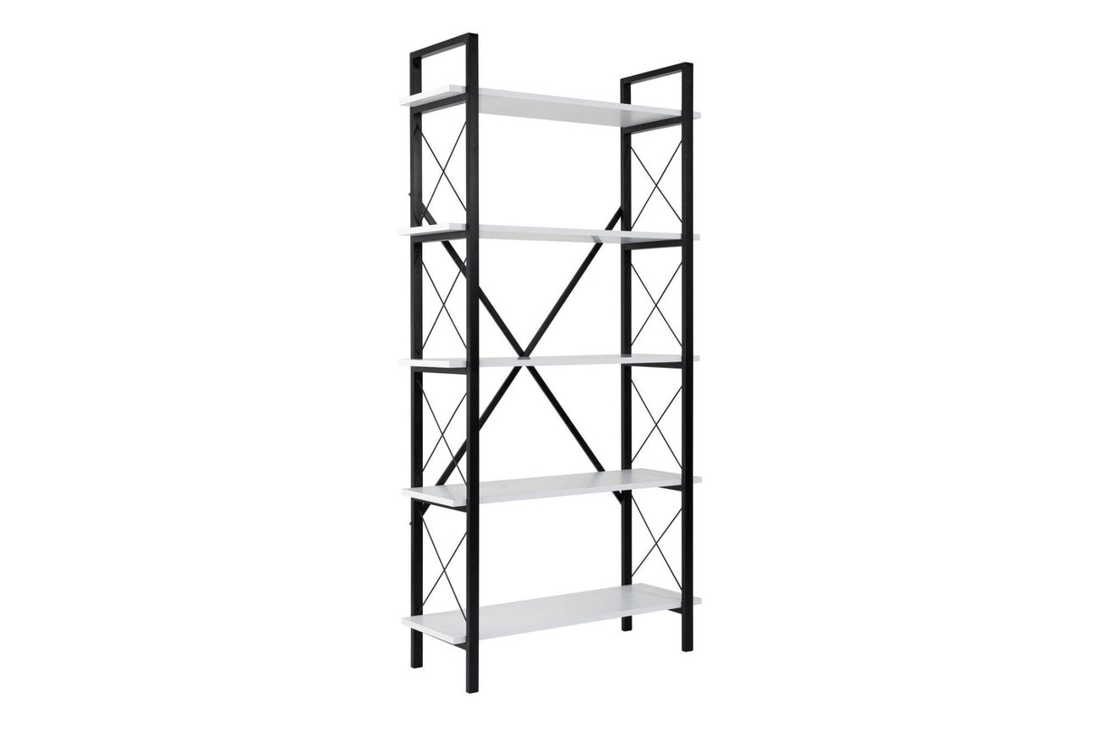 Bibliothèque Industrielle Ely Blanc Bois Mélaminé - Cadre Noir - 180x90 cm 