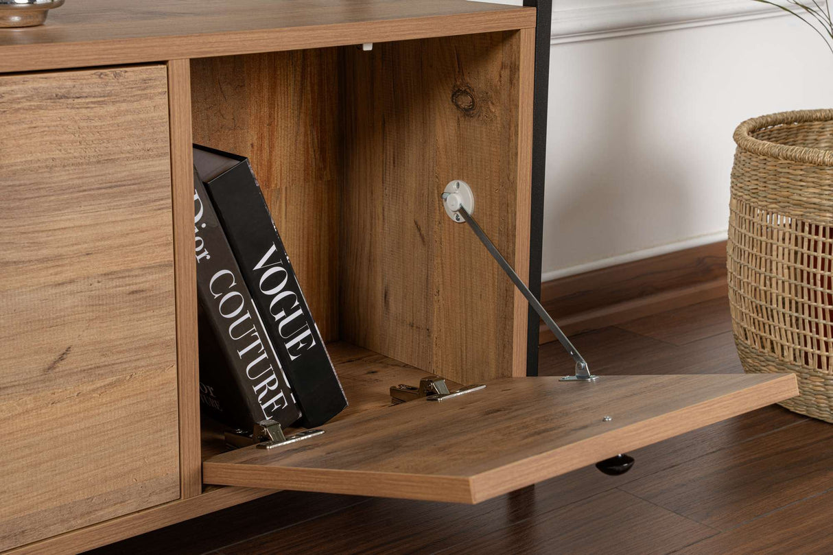 Buffet en pin Atlantique Saloce - Cadre noir - Trois compartiments - 120x77 cm 